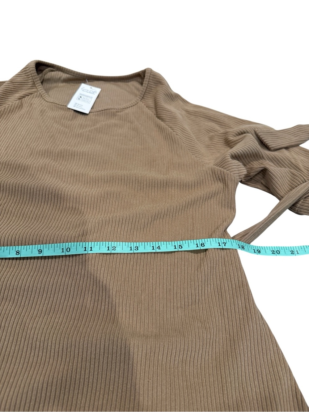 Cupshe Ribbed Tie-Waist Long Sleeve Mini Dress in Tan - Picture 6 of 10